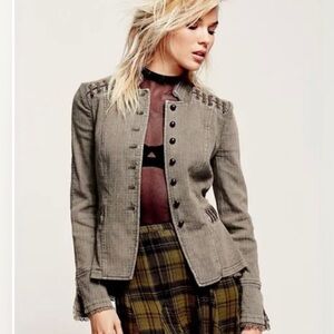 Free People Victorian Ruffle Lace Up Military Jacket Size XS